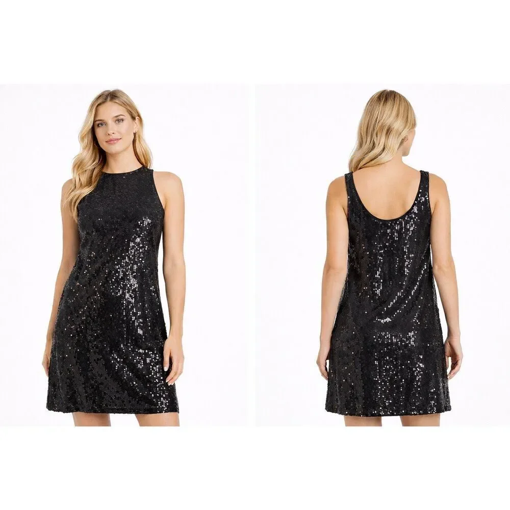 Free People Vintage black sequin scoop back tank dress 6